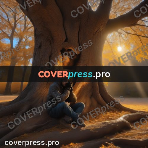 Digital illustration: man sitting by an old tree