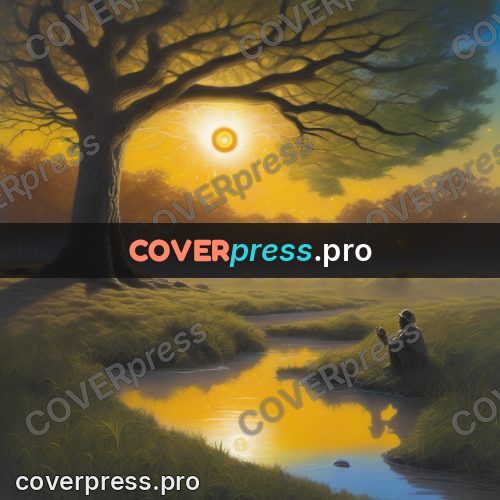 Digital illustration: man near a glowing orb