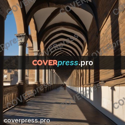 Digital illustration: stone arches of an old town