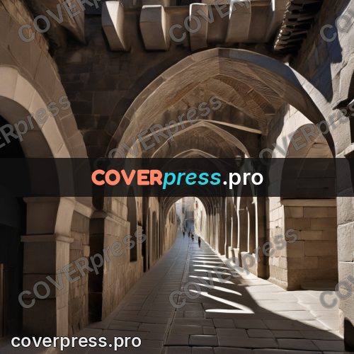 Digital illustration: stone arches of an old town
