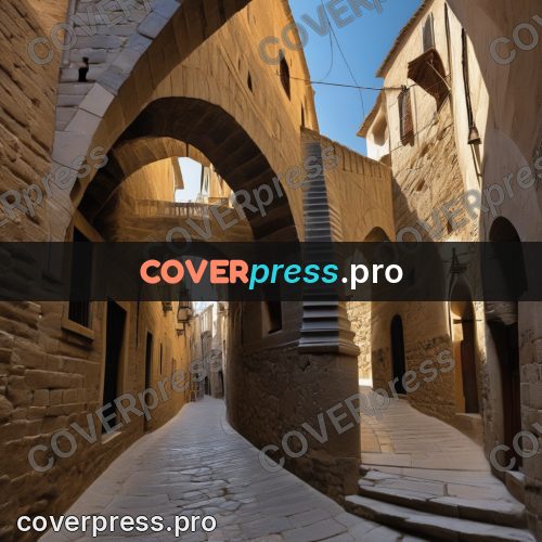 Digital illustration: stone arches of an old town