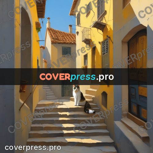 Digital illustration: cat in a narrow alley