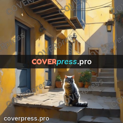 Digital illustration: cat in a narrow alley