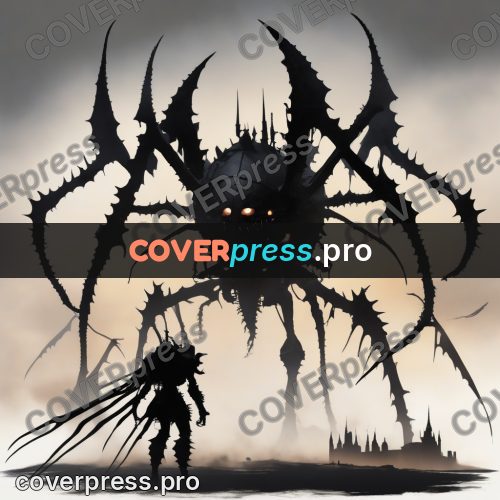 Digital illustration: giant spider in the mist