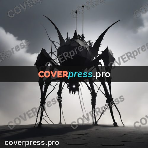 Digital illustration: giant spider in the mist