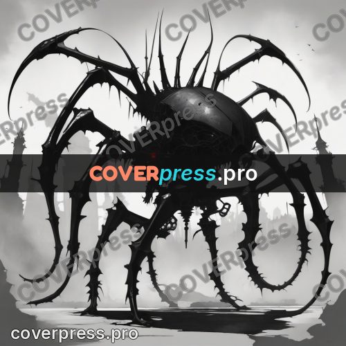 Digital illustration: giant spider in the mist