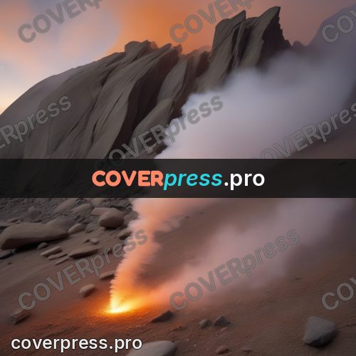 Digital illustration: orange fire among grey stones