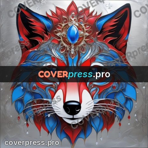 Digital illustration: fox in red and blue