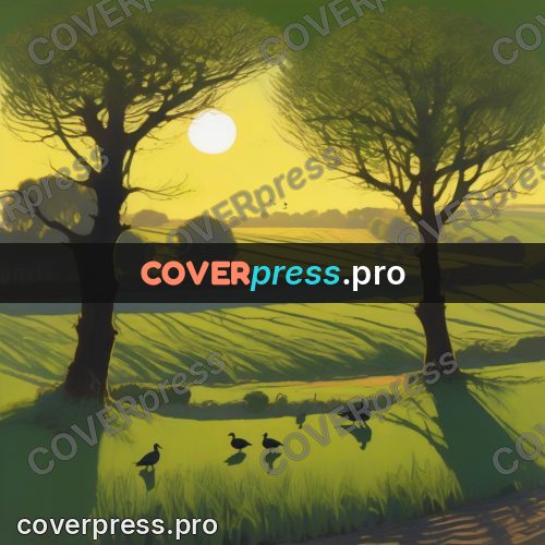 Digital illustration: geese in a green field