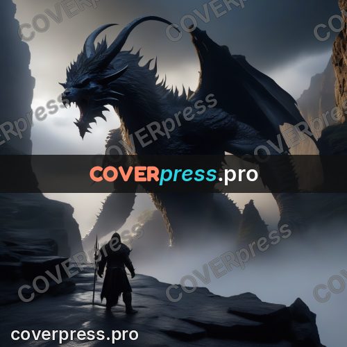 Digital illustration: figure in a dark gorge