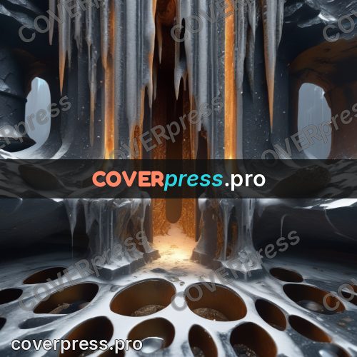 Digital illustration: long icicles over dark stone