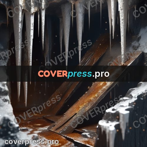 Digital illustration: long icicles over dark stone