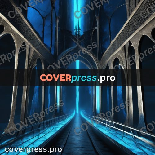 Digital illustration: blue bridge with arches