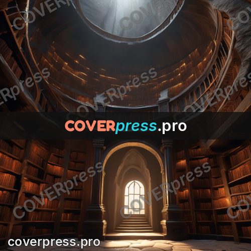 Digital illustration: round library under a dome