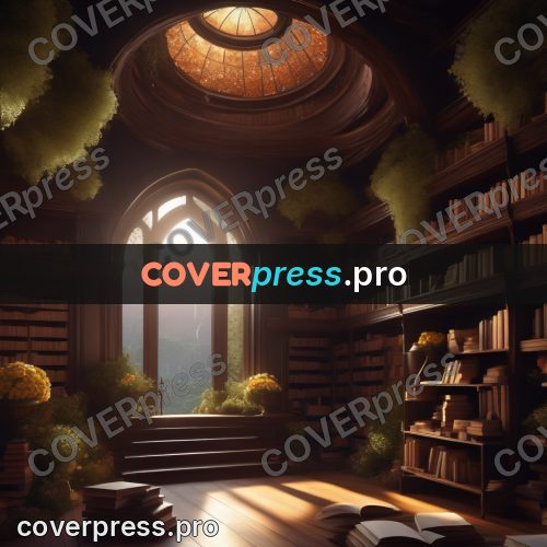 Digital illustration: bookshelves under a domed ceiling