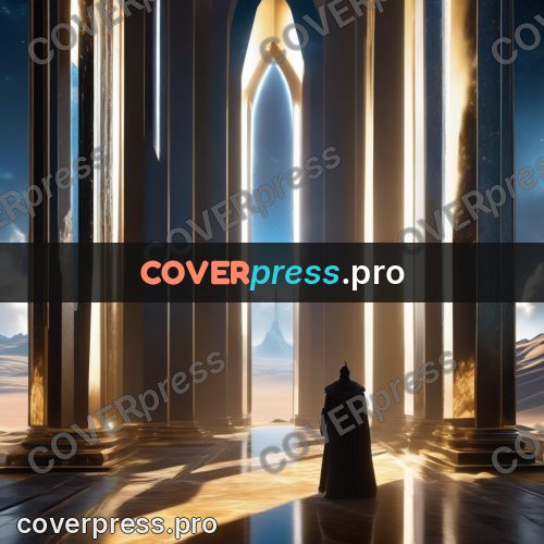 Digital illustration: figure among tall columns