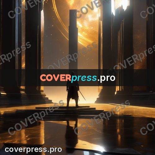 Digital illustration: figure among tall columns