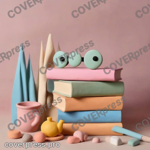 В стиле Лепные миниатюры: стопка пластилиновых книг с очками сверху