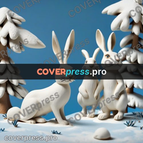 Clay figurine: hare on snow among trees
