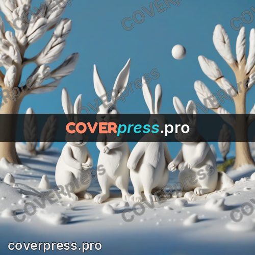Clay figurine: hare on snow among trees