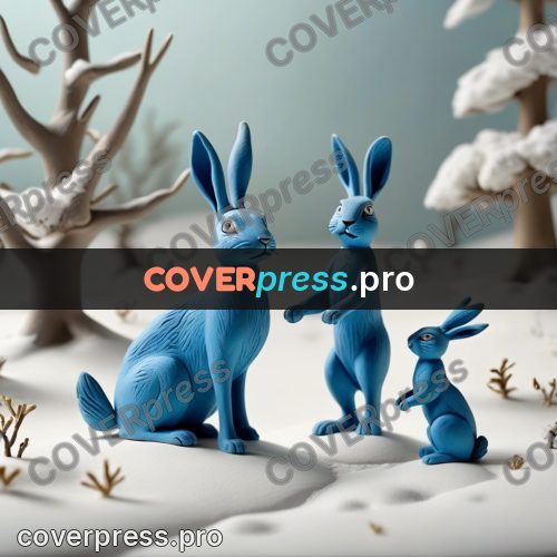 Clay figurine: hare on snow among trees