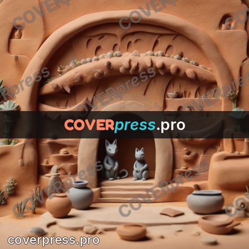 Clay figurine: creature under a modelled arch