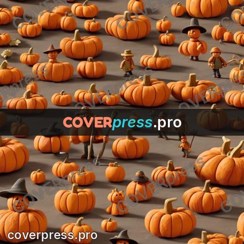 Clay figurine: pumpkin field with a scarecrow