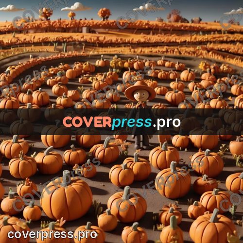 Clay figurine: pumpkin field with a scarecrow