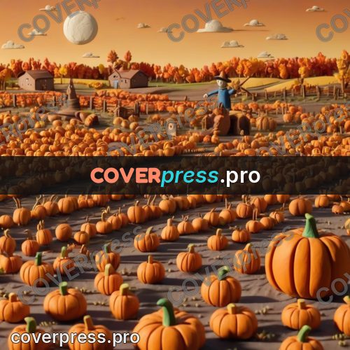 Clay figurine: pumpkin field with a scarecrow