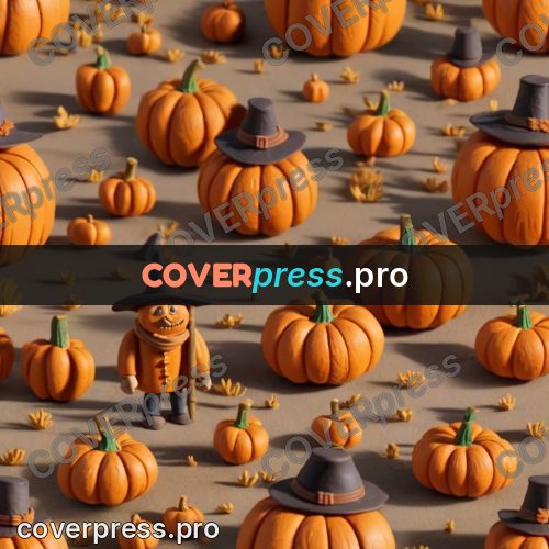 Clay figurine: pumpkin field with a scarecrow
