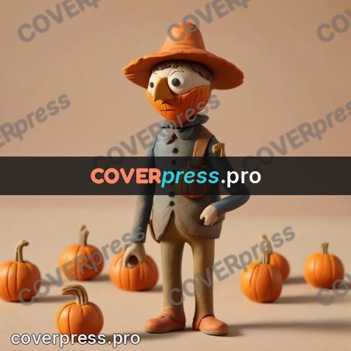Clay figurine: scarecrow in a hat and coat