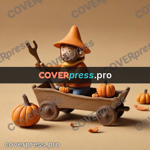 Clay figurine: cart of pumpkins on wheels
