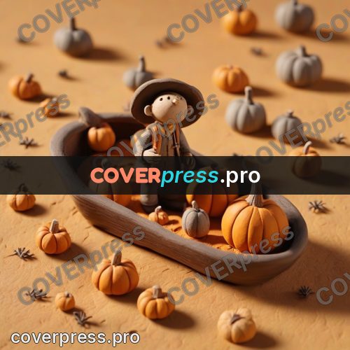 Clay figurine: cart of pumpkins on wheels