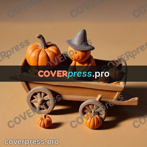 Clay figurine: cart of pumpkins on wheels