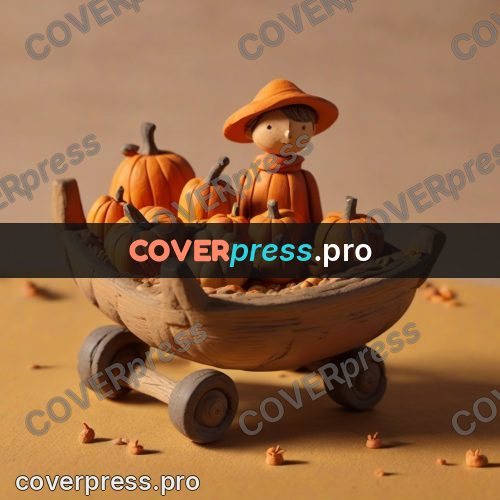 Clay figurine: cart of pumpkins on wheels