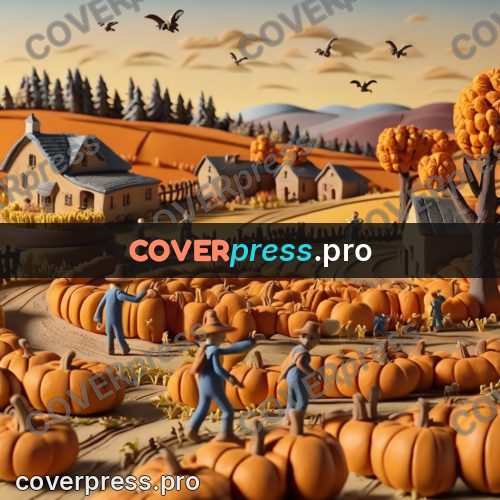 Clay figurine: pumpkin fields by a farm
