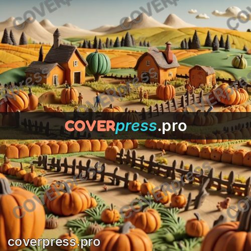 Clay figurine: pumpkin fields by a farm