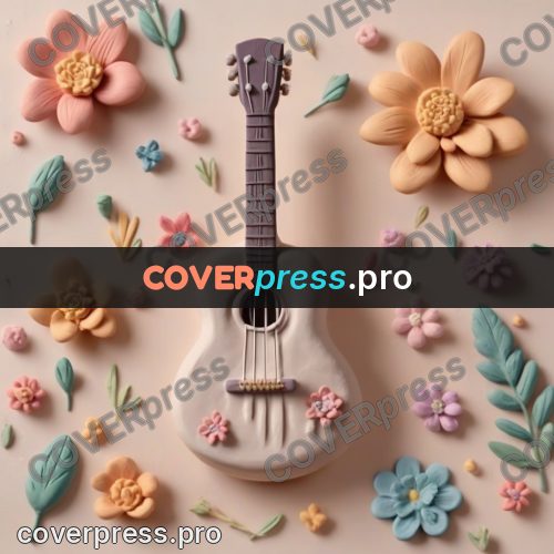Clay figurine: guitar among flowers