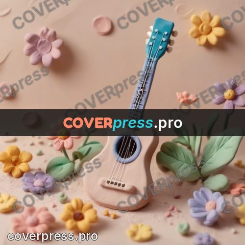 Clay figurine: guitar among flowers