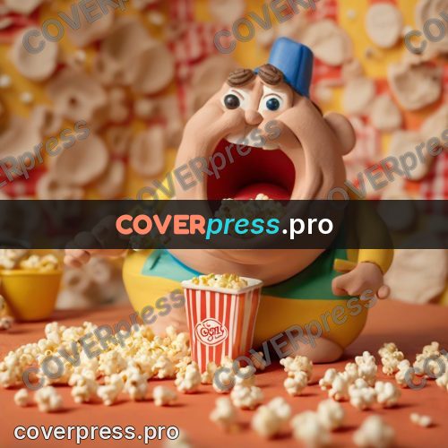 Clay figurine: man with popcorn and open mouth