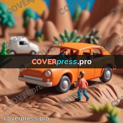 Clay figurine: dinosaur beside a car