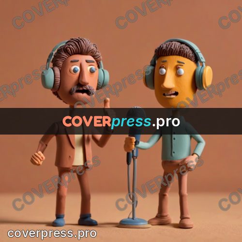 Clay figurine: men at a microphone stand