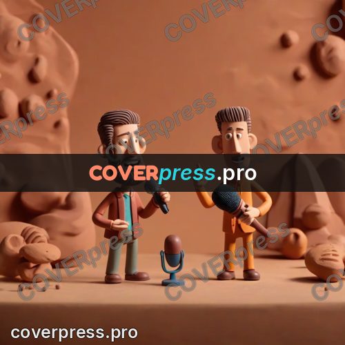 Clay figurine: men at a microphone stand