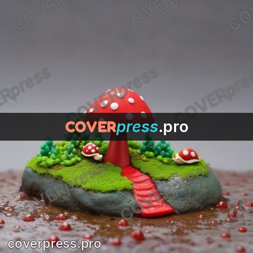 Clay figurine: red toadstool on a mossy patch