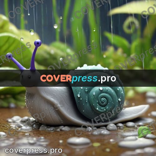 Clay figurine: snail among water drops