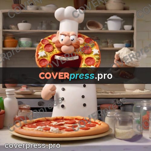 Clay figurine: chef holding a pizza up