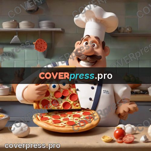 Clay figurine: chef holding a pizza up