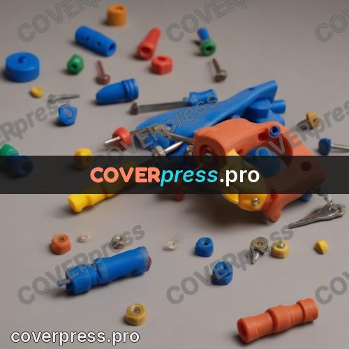 Clay figurine: parts and bolts on a table