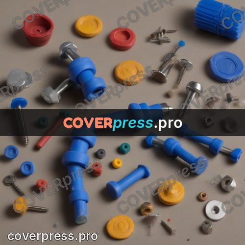 Clay figurine: parts and bolts on a table