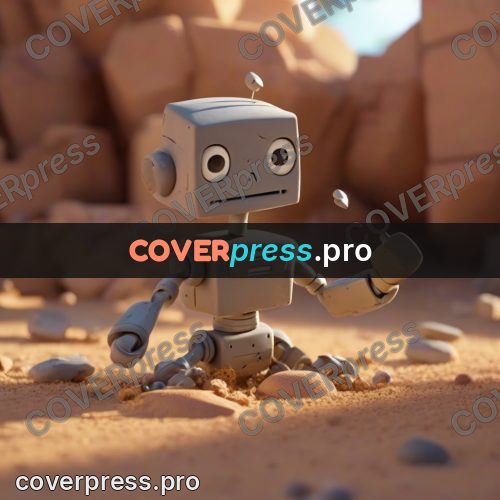 Clay figurine: white robot on the sand